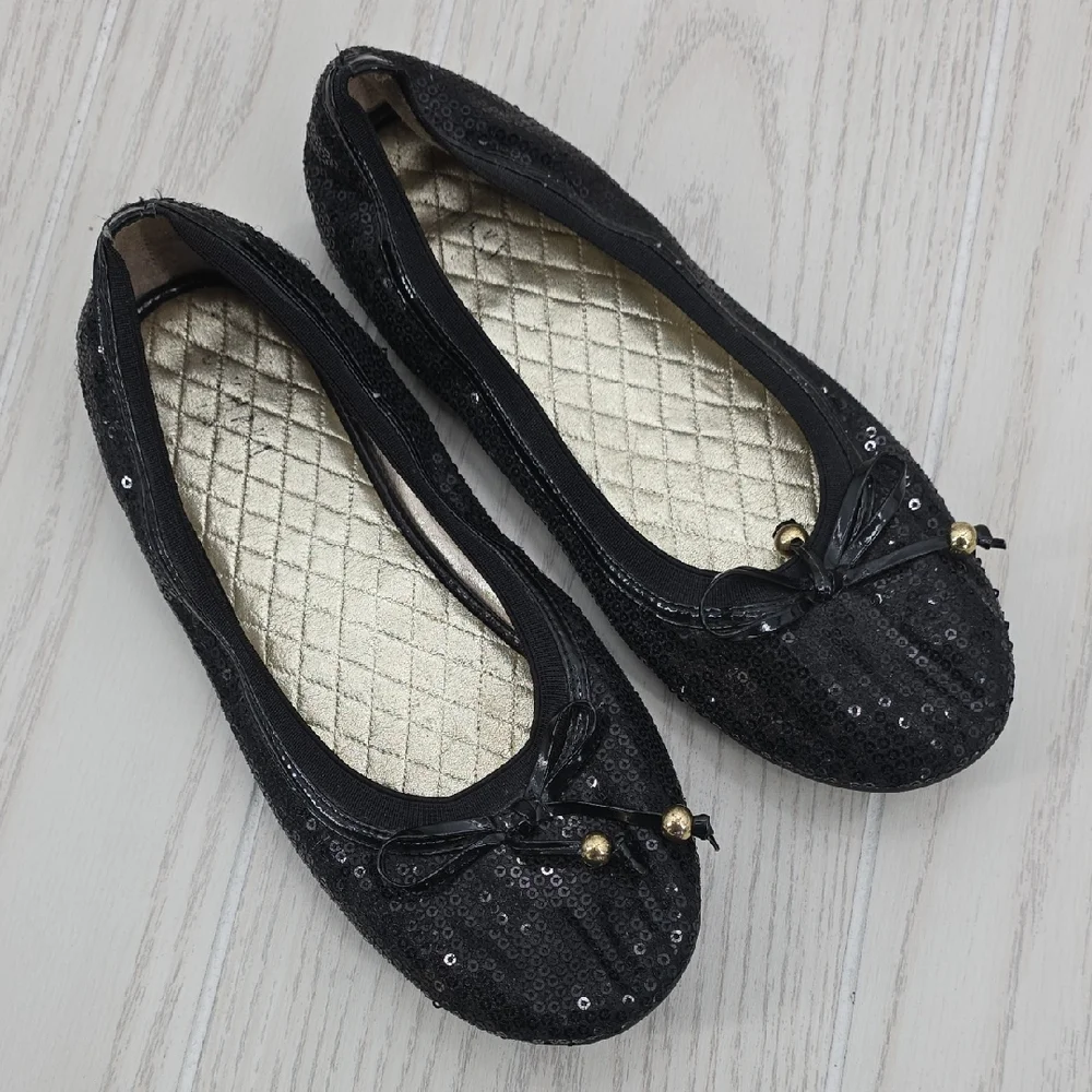 J. Khaki Black‎ Sequence Ballet Flats with Bow Kori 4.5M